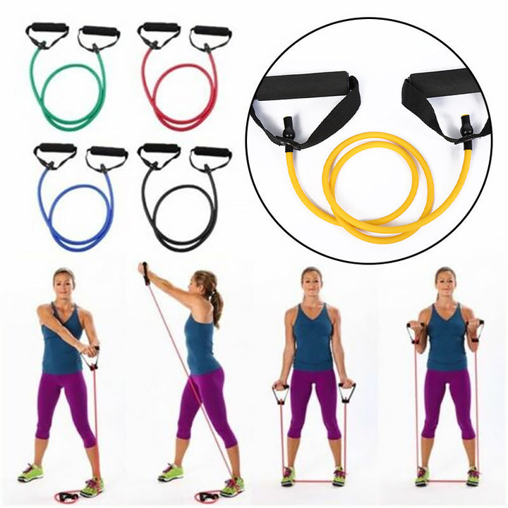 "Flera träningsband i färger, naturlig latex, multi-resistans 5-30 LB, anti-glid skumhandtag, sport och fitness."