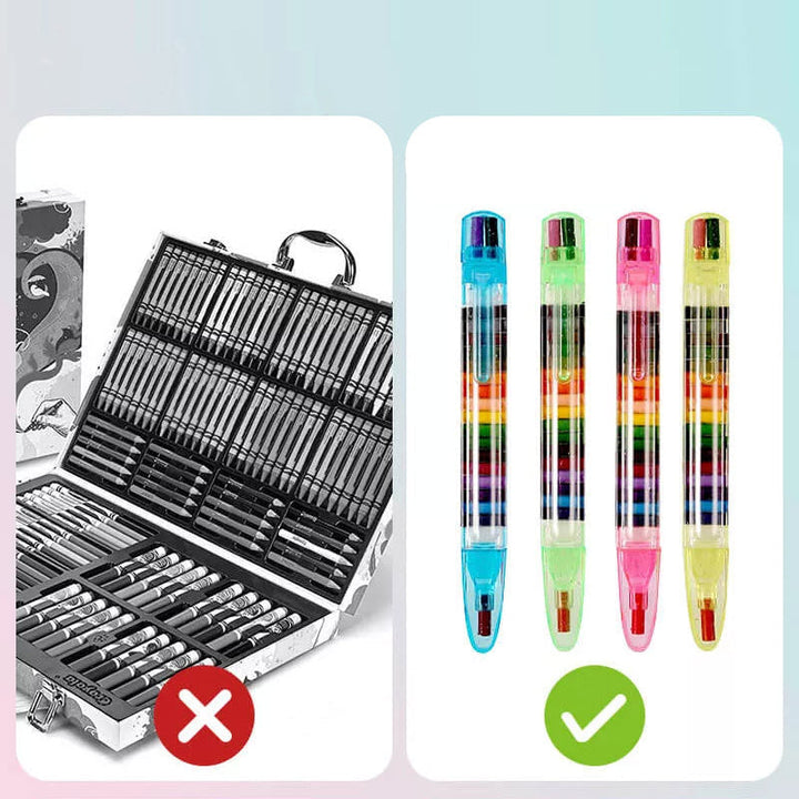 Flerfärgade kritor 20-i-1, staplade för kreativt bruk, för barn. Perfekt för teckning, skrivning och konst.