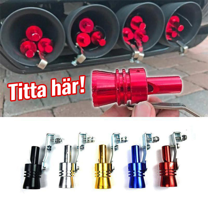 "Flerfärgat aluminium avgasrör för bil. Passar alla modeller, ger turboeffekt ljud, enkel installation utan verktyg."