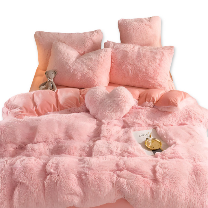 FlufFur sängkläder set, utformad för att ge en känsla av lyx och välbefinnande i sovrummet.