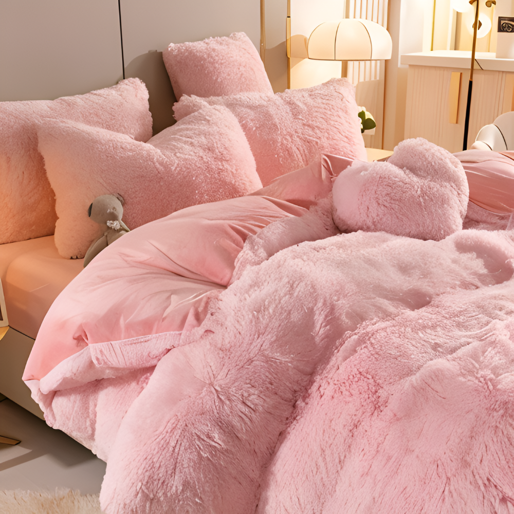 Komplett FlufFur sängkläder set: varmt täcke, mjuka lakan & kuddöverdrag för mysigt sovrum.