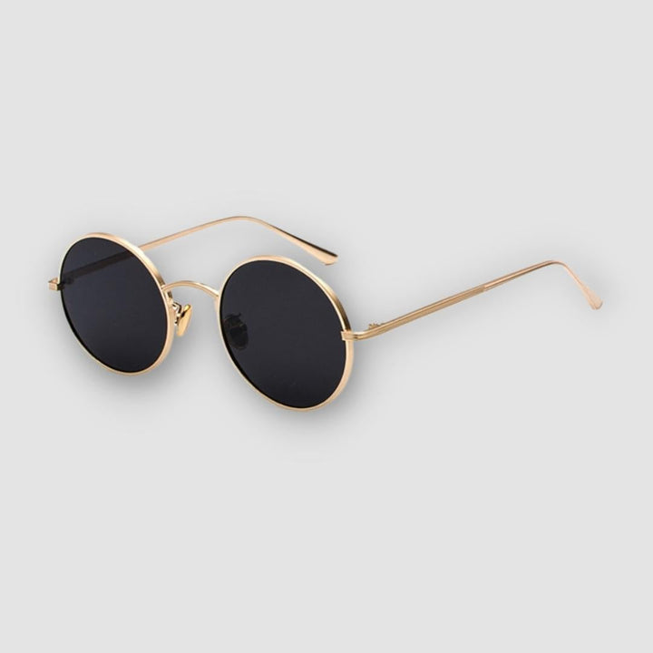 Unisex retro solglasögon med rund guldram och svarta glas