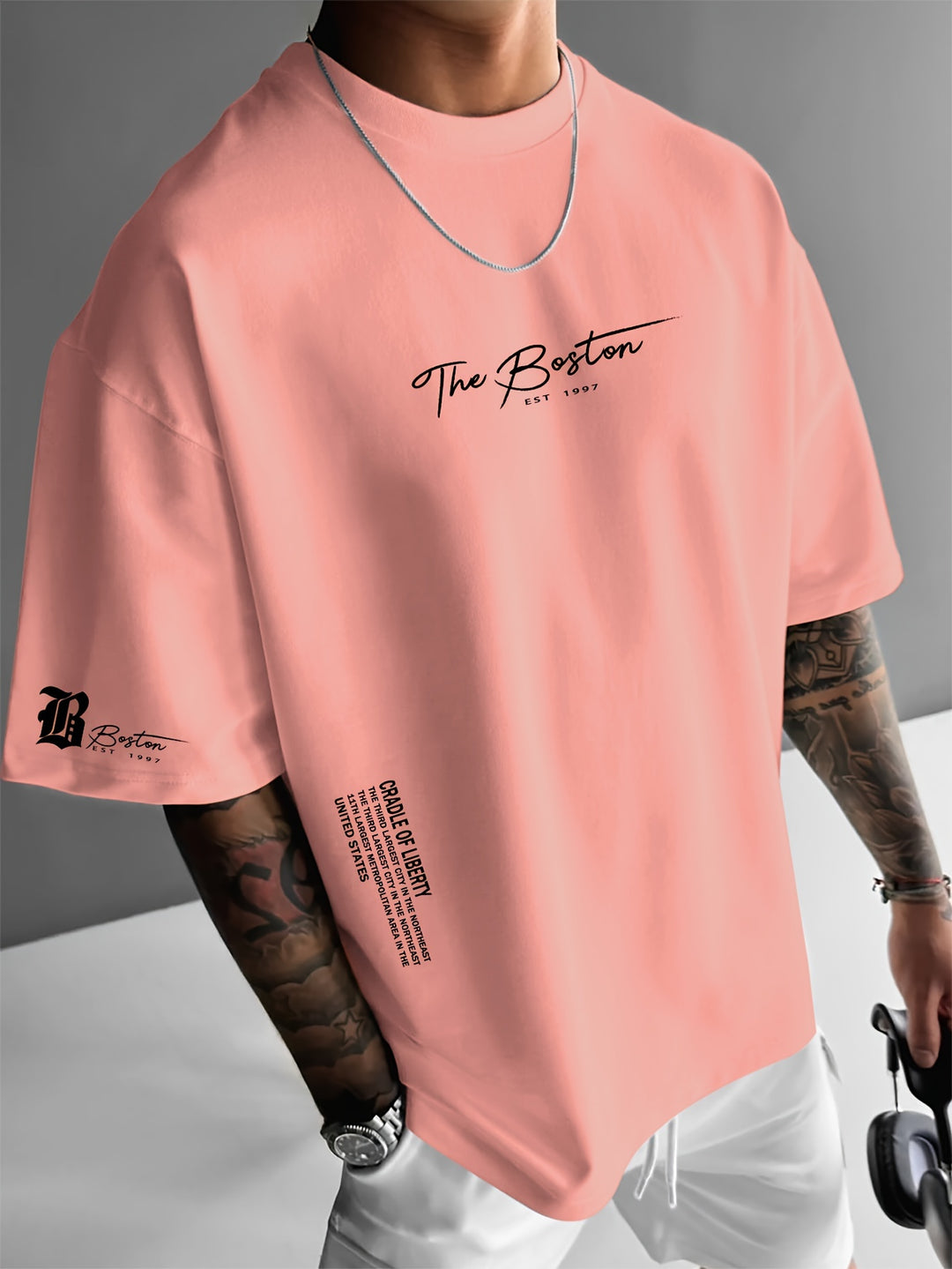Rosa herr t-shirt oversized med tryck