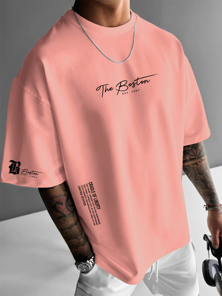 Rosa herr t-shirt oversized med tryck