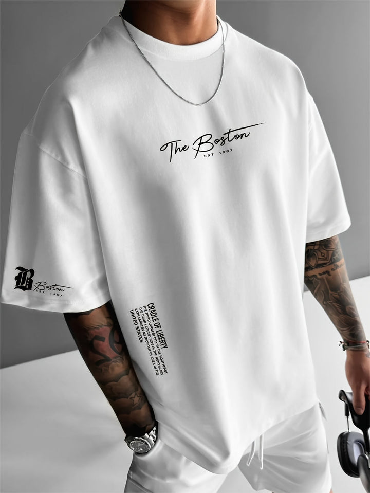 Vit herr t-shirt oversized med tryck