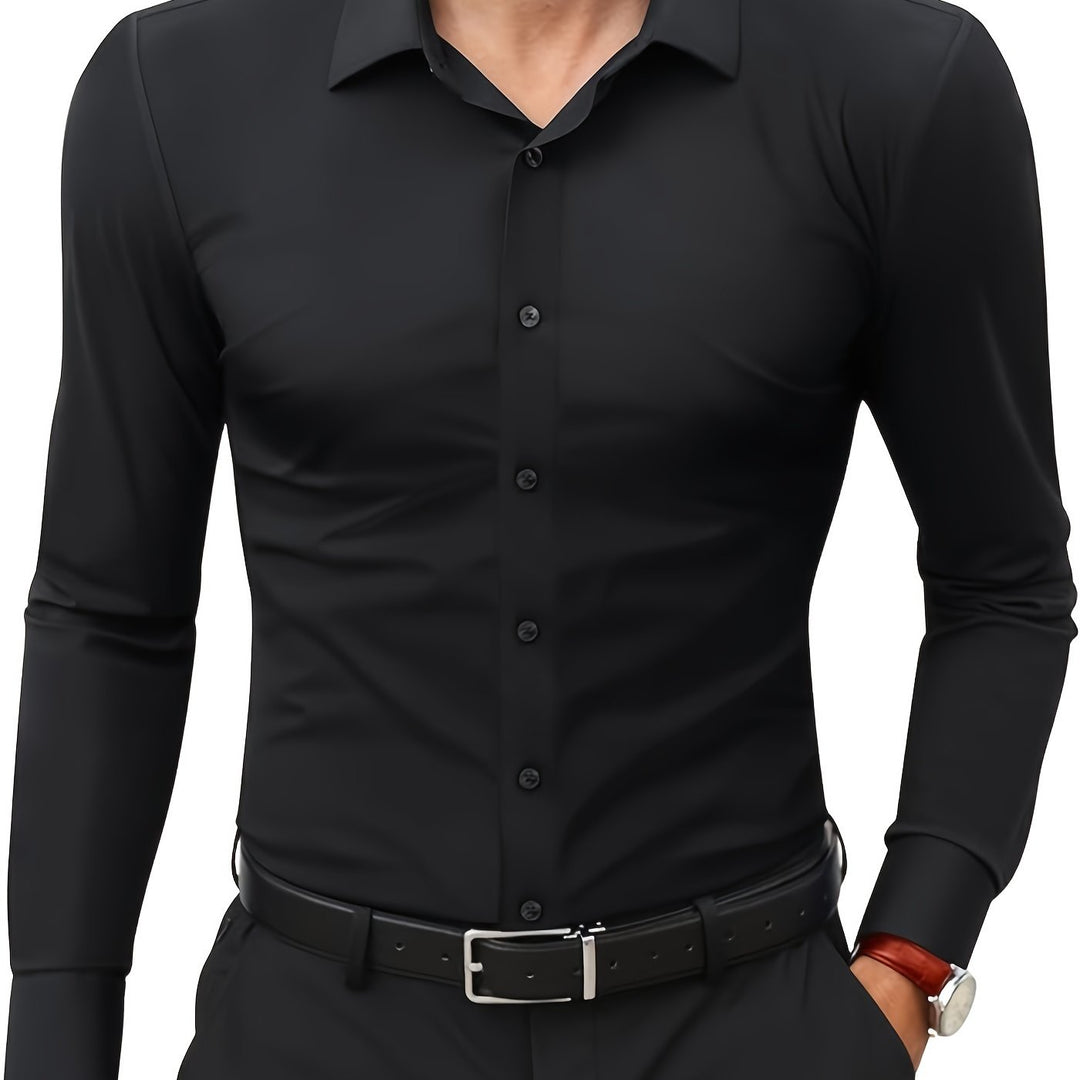 Mörk herrskjorta med lång ärm i moderiktig slimfit stil