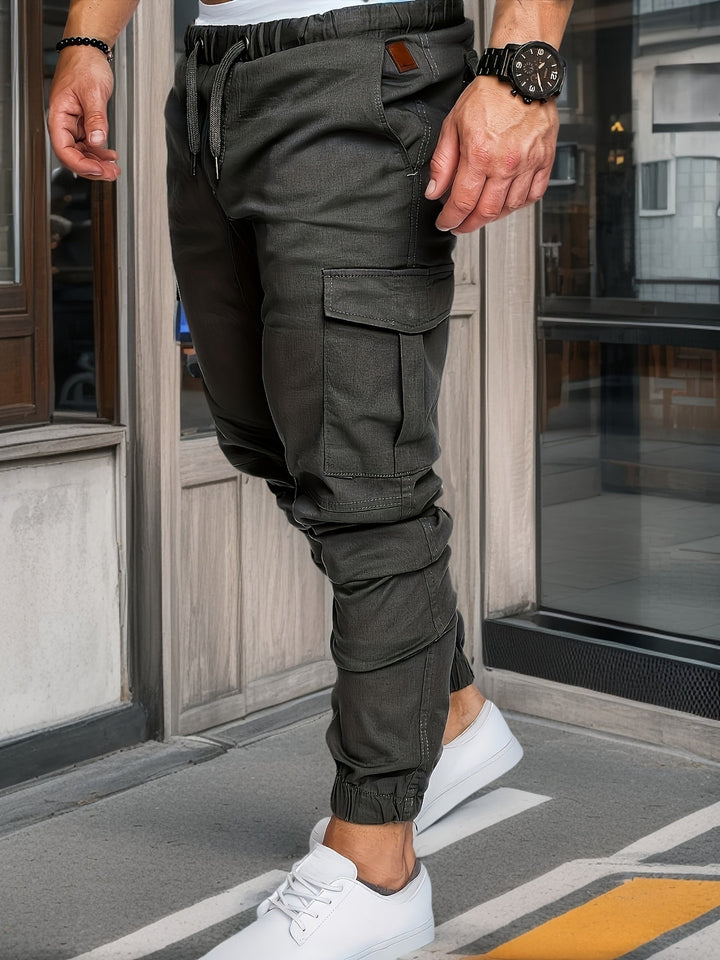 Gröna herr cargo jogger med rak passform och bekväm elastisk midja för casual stil