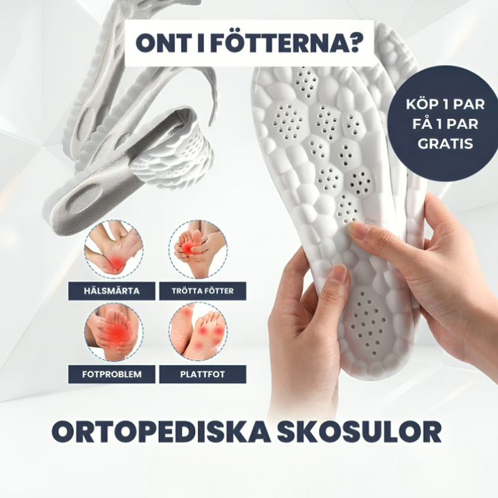 Ortopediska skoinlägg bakifrån som visar det stabila hälstödet och stötdämpningen.