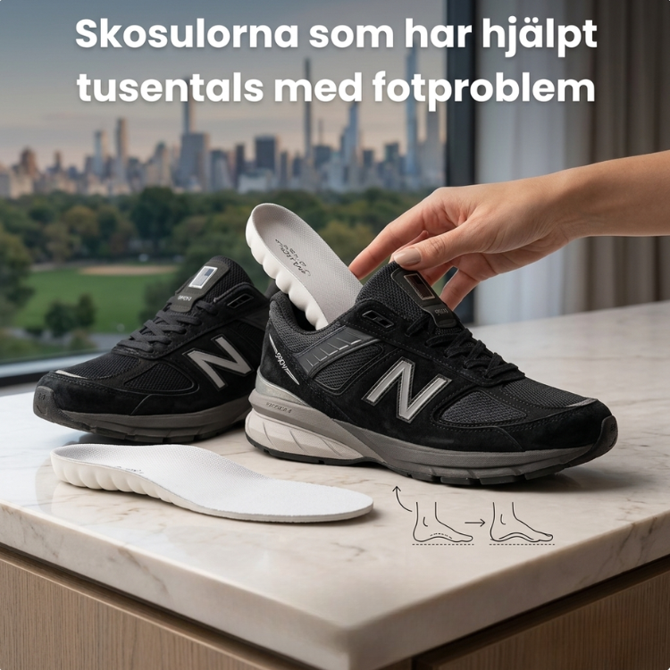 Undersidan av de svarta ortopediska skoinläggen med halkfri struktur.
