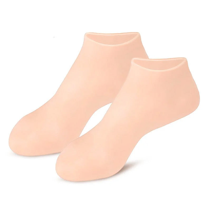 "Fuktgivande silikonsockar för kvinnor, hudfärg med antihalkdesign, perfekt för torra och spruckna fötter - fotspa & pedikyr.