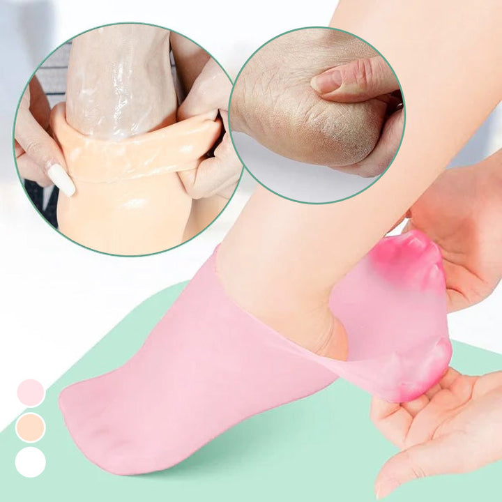 "Fuktgivande silikonsockar för kvinnor, hudfärg med antihalkdesign, perfekt för torra och spruckna fötter - fotspa & pedikyr.