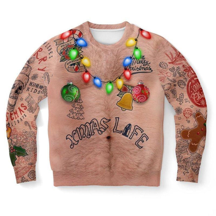 "Ful unisex jultröja i polyester med 3D-tryck, livfulla färger, idealisk för julen, humoristisk och bekväm design."