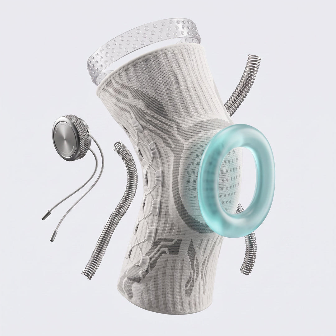 3D-illustration av Zvarelo knäortos med vridknopp, sidoskenor och gelring
