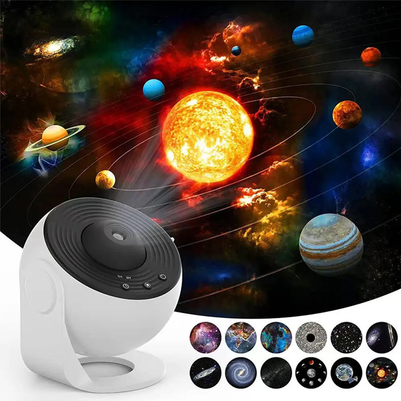 Galaxy Stjärnprojektor, 360 graders rotation, stjärnhimmel, flerfärgad nebulosa, idealisk för hemdekoration.