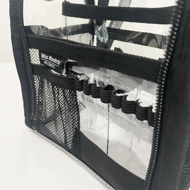Mångsidig PVC-väska för skönhetsprodukter, med transparent design för enkel överblick och hygienisk förvaring.