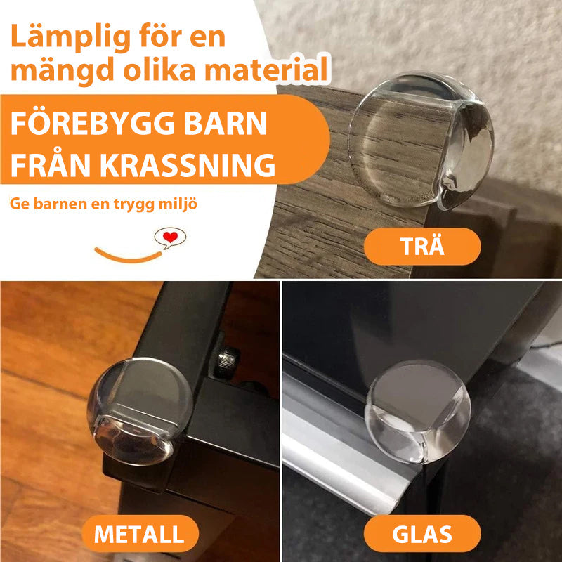 Genomskinliga hörnskydd i PVC för barnsäkerhet, skyddar möbler utan att störa designen, enkel installation.