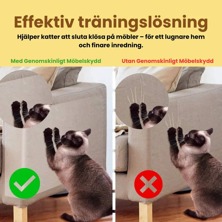 Genomskinligt kattmöbelskydd. Ett effektivt klösskydd för soffa och andra tygmöbler.