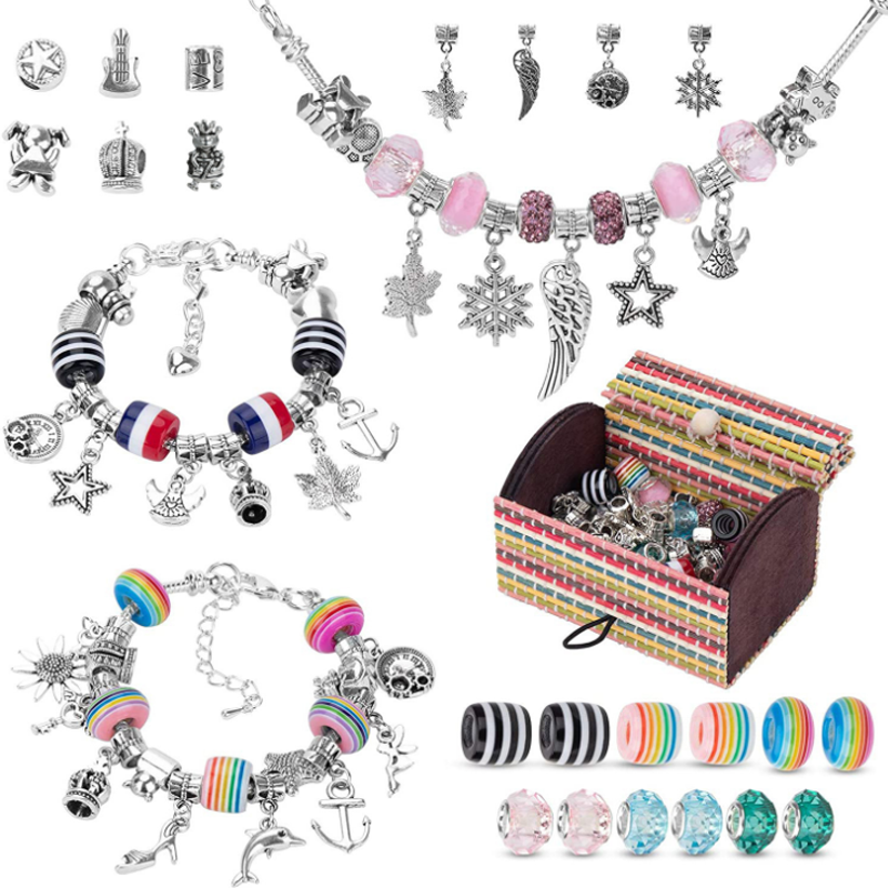 "Gör-det-själv armbandskit för flickor, färgglada pärlor, justerbara kedjor, skapande av unika smycken, kreativa accessoarer.