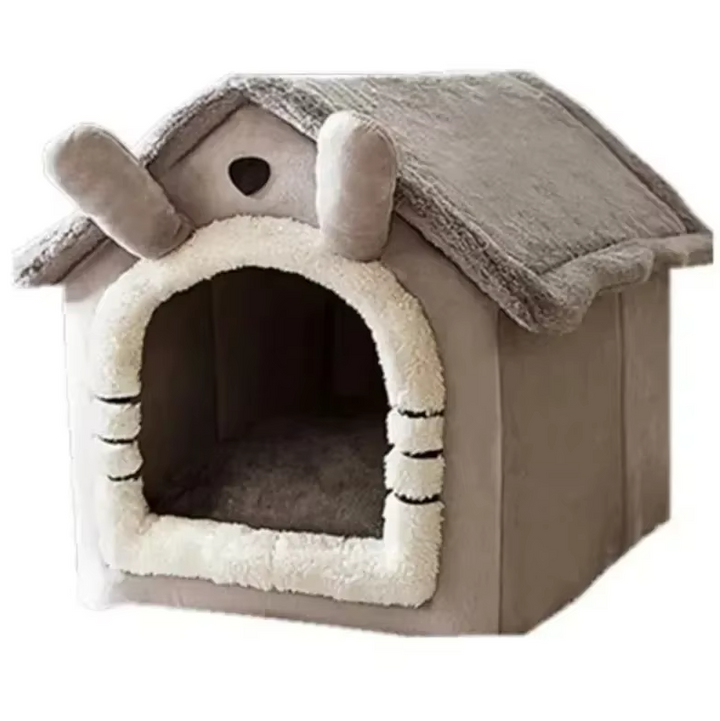 Fluffig husdjurssäng i grått, perfekt som kattsäng eller hundsäng för små raser. Värmande sovplats.