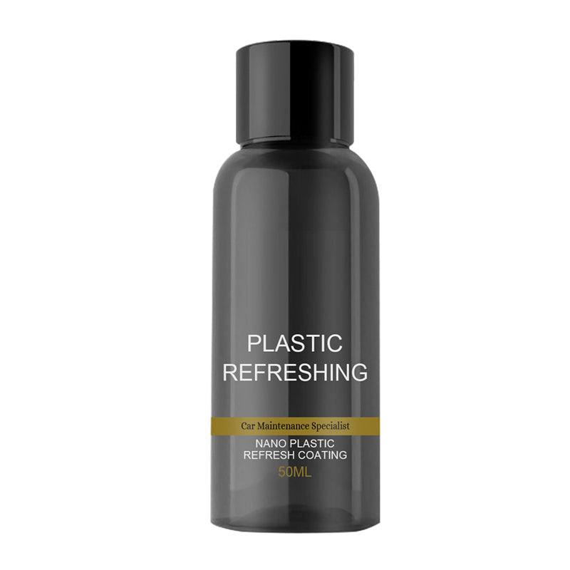 "Grå flaska med bilplast renoveringsmedel, perfekt för rengöring och skydd av bilens plastdelar, 50ML innehåll."