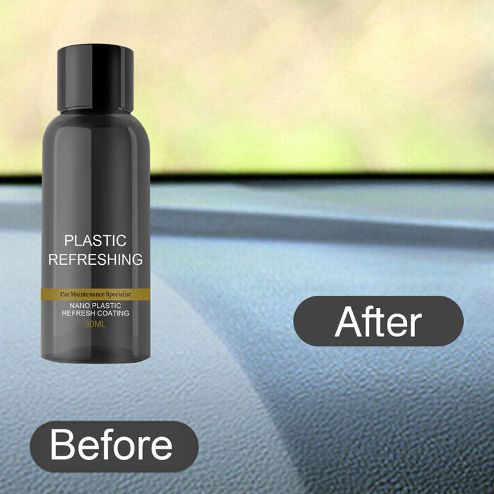 "Grå flaska med bilplast renoveringsmedel, perfekt för rengöring och skydd av bilens plastdelar, 50ML innehåll."