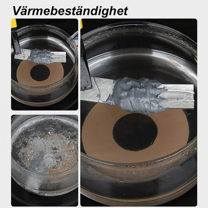 "Grå och gul metall reparationsgel för hög temperatur, 60g set för DIY-projekt; ger hållbar, jämn finish."