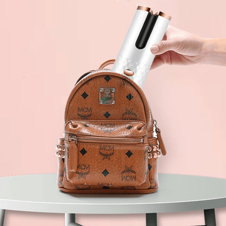 "Grå trådlös automatisk roterande locktång för glänsande hår, elegant design, långvariga lockar, portabel hårstyling"