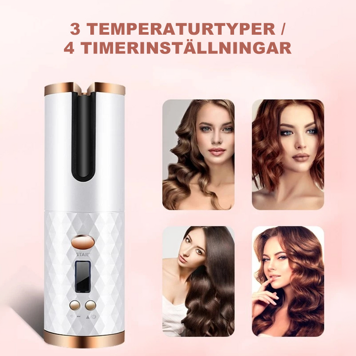 "Grå trådlös automatisk roterande locktång för glänsande hår, elegant design, långvariga lockar, portabel hårstyling"