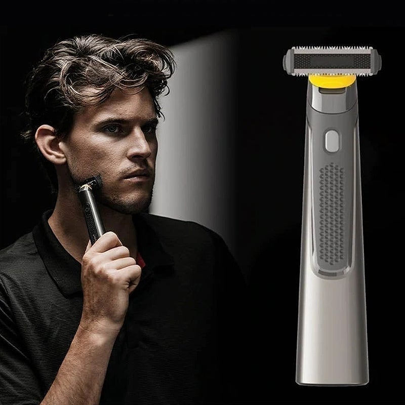 "Grå trådlös precisionsrakapparat med LED-belysning för ansikte och kropp, titanbelagd och batteridriven, 400g"