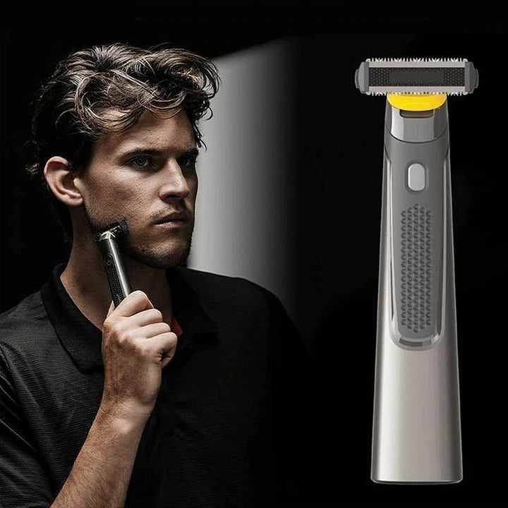 "Grå trådlös precisionsrakapparat med LED-belysning för ansikte och kropp, titanbelagd och batteridriven, 400g"