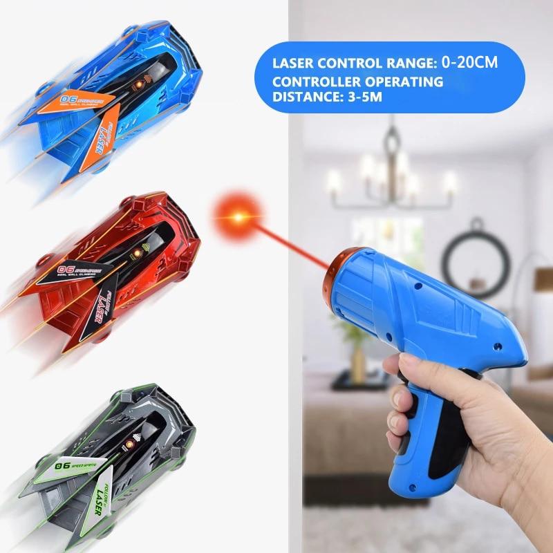 Laser RC bil med specifikationer för kontrollräckvidd och avstånd