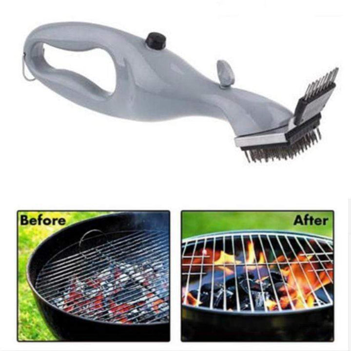 Närbild på slitstarka borst i rostfritt stål på ånggrillborste för grillgallret