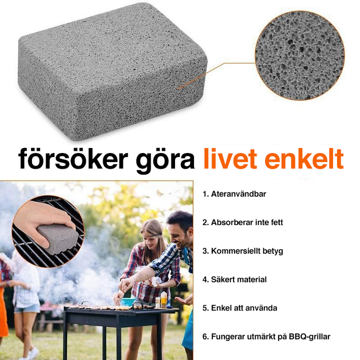 "Grillrengöringssten av pimpsten, avlägsnar enkelt fett och smuts; perfekt vår- och sommarprodukt för grillrengöring."