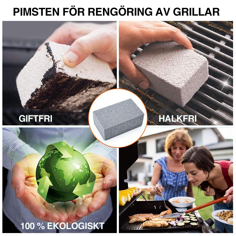 "Grillrengöringssten av pimpsten, avlägsnar enkelt fett och smuts; perfekt vår- och sommarprodukt för grillrengöring."