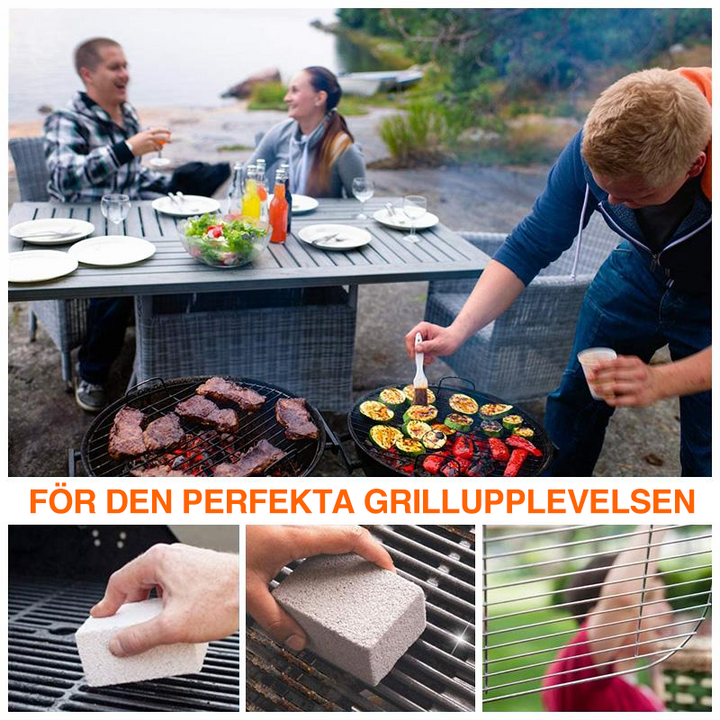 "Grillrengöringssten av pimpsten, avlägsnar enkelt fett och smuts; perfekt vår- och sommarprodukt för grillrengöring."