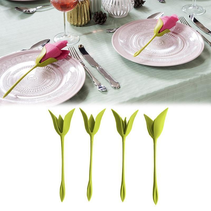 Grön servetthållare med blomdesign och elegant utseende för borddukning, perfekt för alla tillfällen och dekoration.