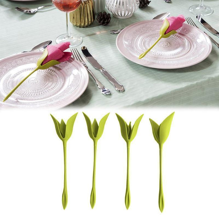 Grön servetthållare med blomdesign och elegant utseende för borddukning, perfekt för alla tillfällen och dekoration.