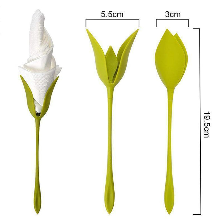 Grön servetthållare med blomdesign och elegant utseende för borddukning, perfekt för alla tillfällen och dekoration.