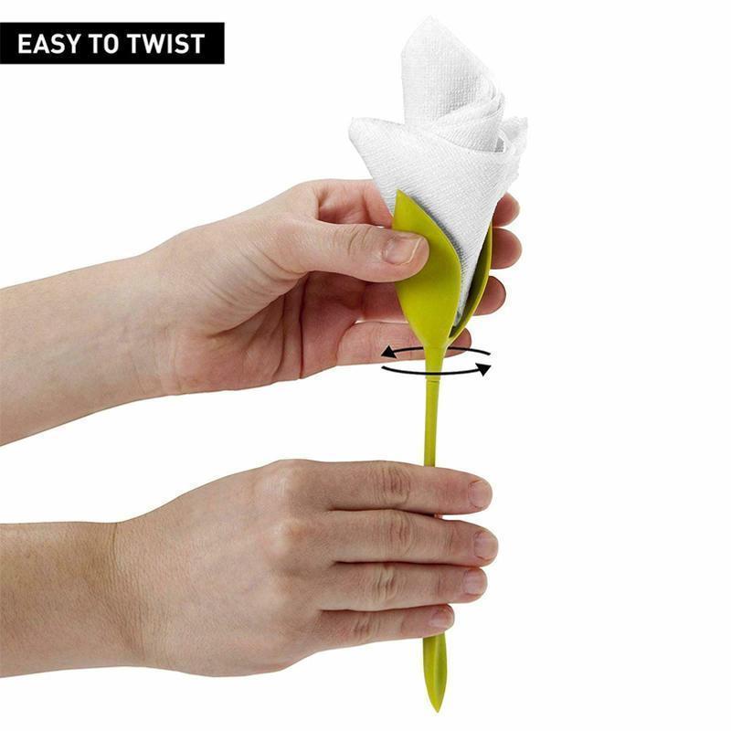 Grön servetthållare med blomdesign och elegant utseende för borddukning, perfekt för alla tillfällen och dekoration.
