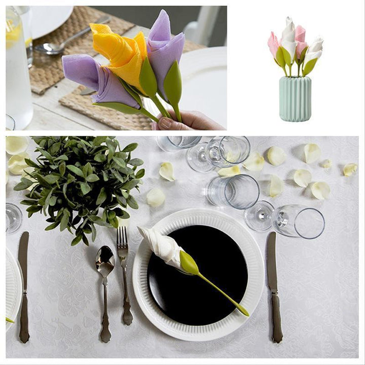 Grön servetthållare med blomdesign och elegant utseende för borddukning, perfekt för alla tillfällen och dekoration.