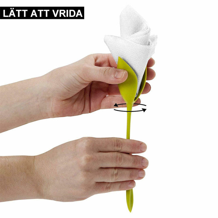 Grön servetthållare med blomdesign och elegant utseende för borddukning, perfekt för alla tillfällen och dekoration.