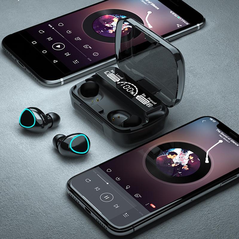 "Grön/svarta Bluetooth trådlösa hörlurar med ergonomisk design, LED-skärm och brusreducering, perfekt för musik och samtal."