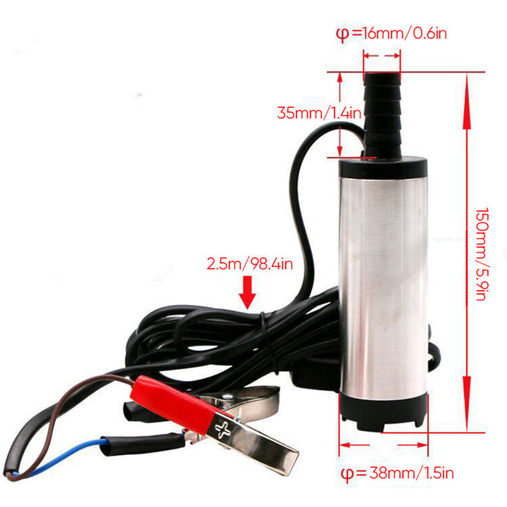 Gul elektrisk mikrobränslepump i aluminiumlegering, robust design med rostfritt stålfilter, idealisk för DC12V/24V system.