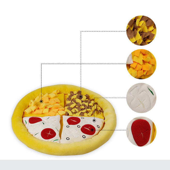 Pizzadesignad sniffmatta, gul, för hundars mentala aktivering. Utmanande nosarbete & långsam matning.