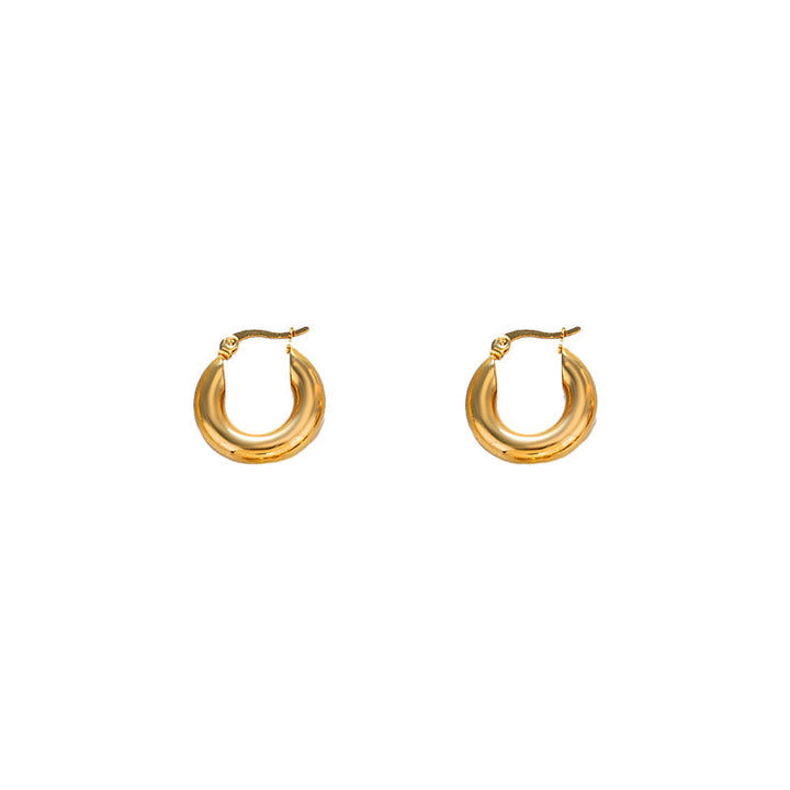 Guldfärgade ringörhängen i rostfritt stål, olika storlekar, elegant look för alla tillfällen och stilpreferenser.