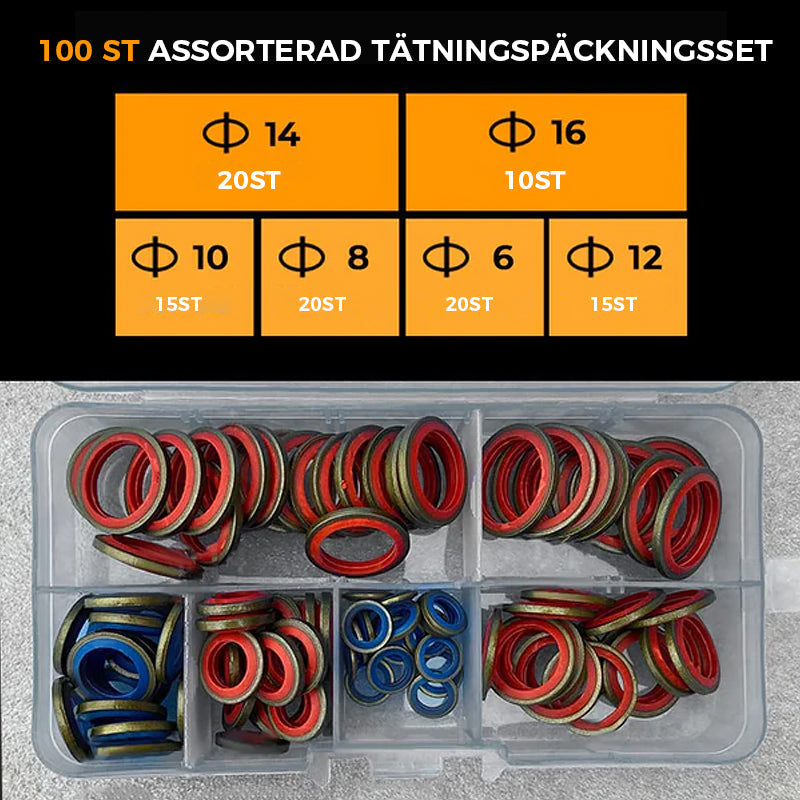 "Gummitätning för oljeläckage och vattenläckage, olika storlekar, svart gummi i plastlåda, för hem och bilunderhåll."