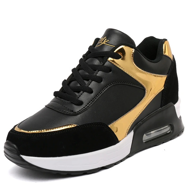 Silverfärgade höga ortopediska damsneakers. Bekväma och trendiga vardagsskor för kvinnor.