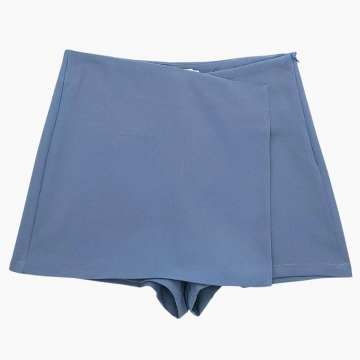Snygg omlottkjol-skort för dam, med dolda shorts och smickrande hög midja, elegant mode.