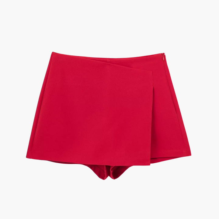 Bekväm högmidjad skort för damer, en stilren omlottkjol med inbyggda säkra shorts, kvinnlig.