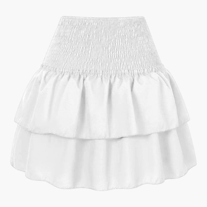 Vår- och sommarkjol: högmidjad volangminikjol med lekfulla volanger. Chic och bekväm stil.